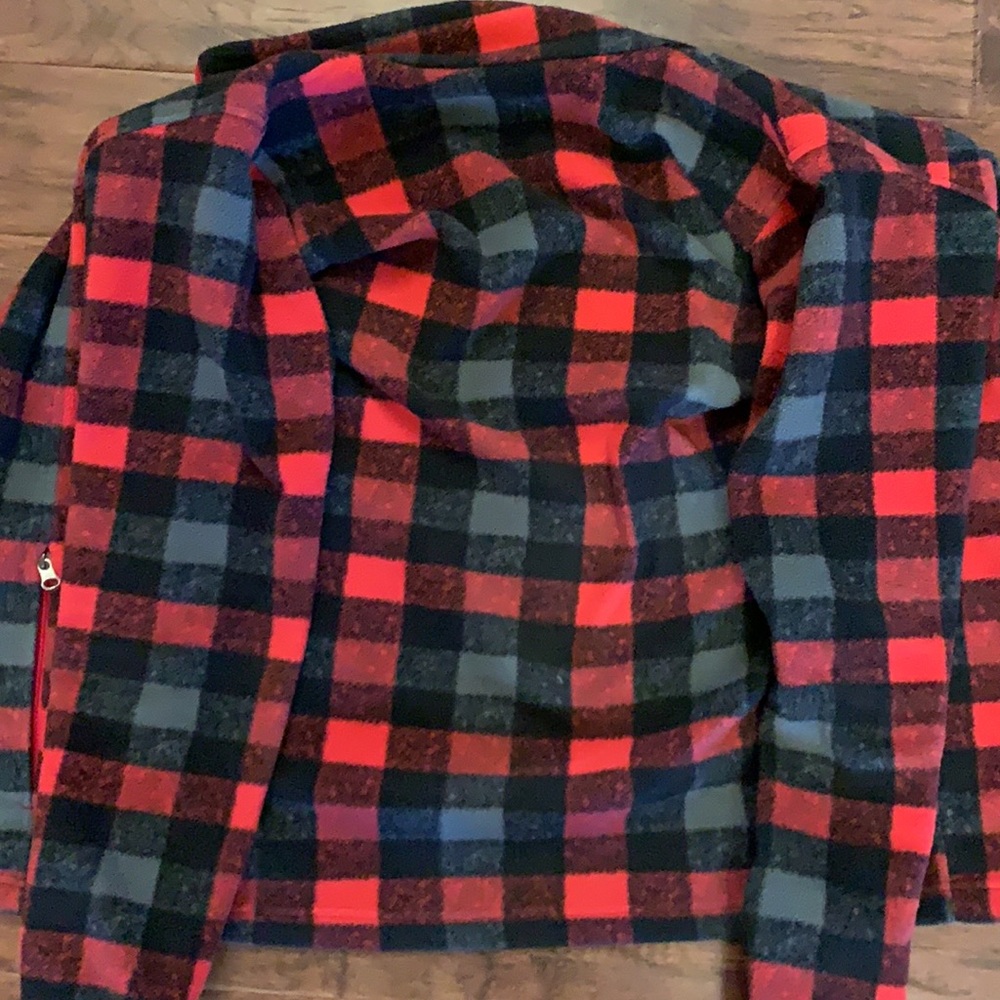 Children’s Red Plaid Columbia Fleece Zip Up Jacket - Picture 6 of 7